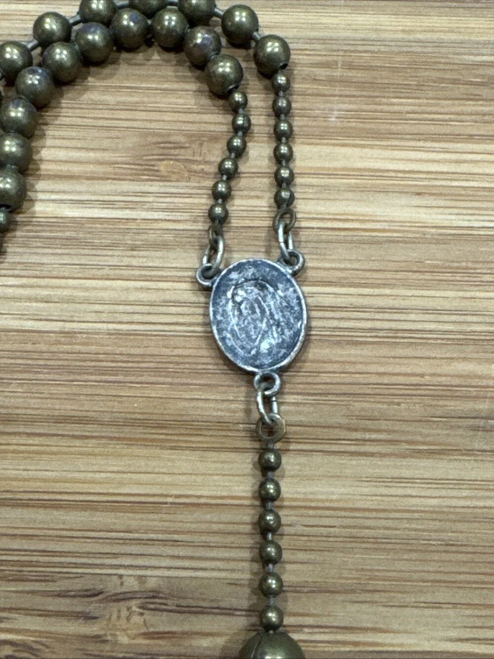 Vintage Military Service Combat Rosary Brass Beads Pull-Chain 